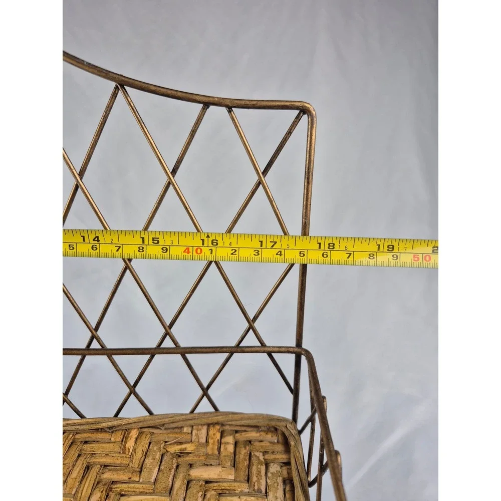 Vintage Bronze Metal 2 Tier Wall Shelf Wicker Rattan Boho Bathroom Display Rack